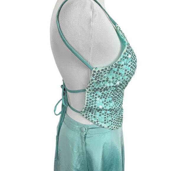 Y2K City Triangles 2 Piece Sequin Halter Tie Prom Formal Dress S - Picture 5 of 8